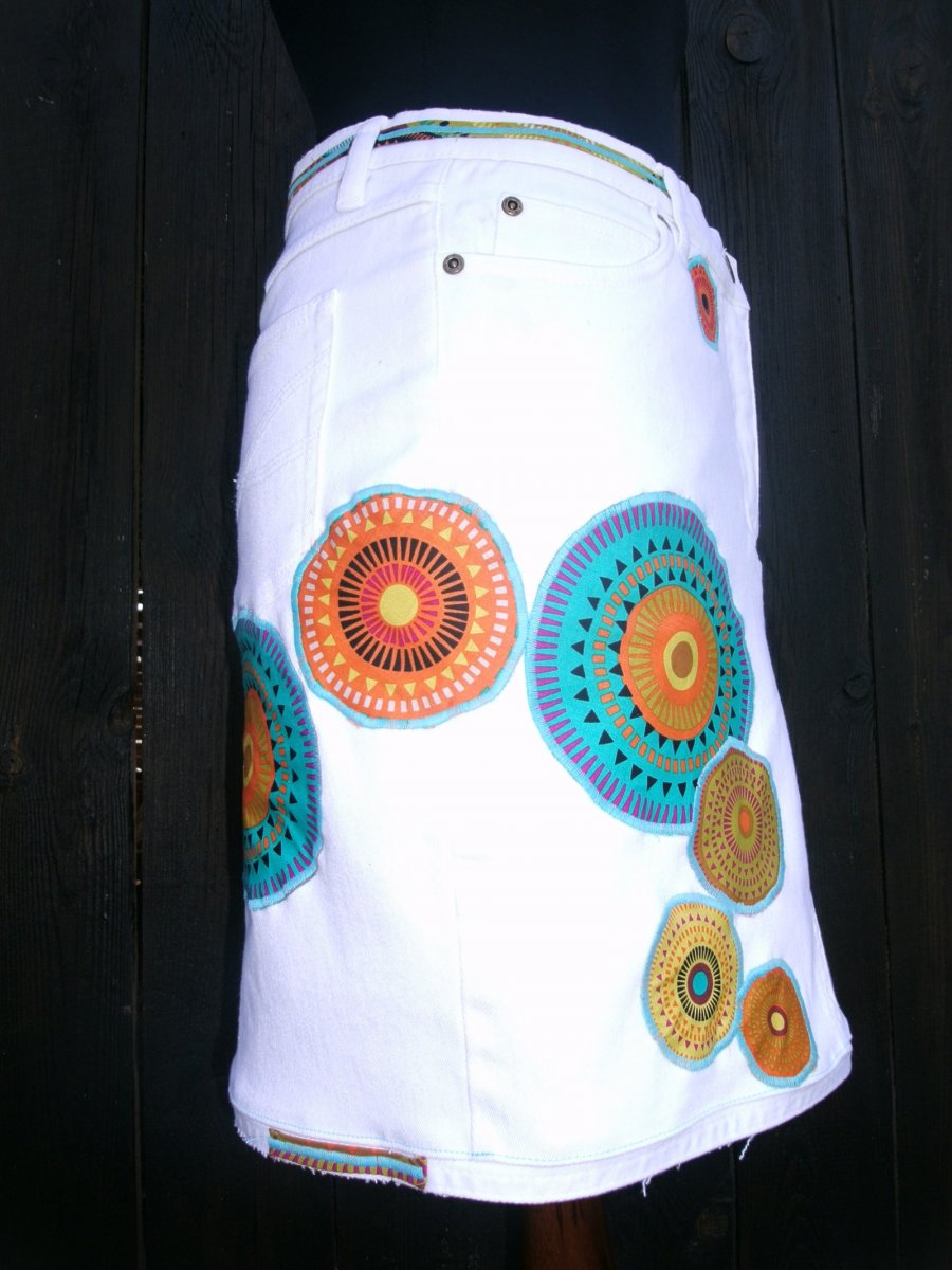 Denim sukně " Mandala" No.9 - White