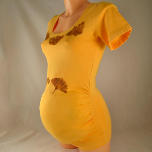 Těhotenské triko s listy žlutooranžové S/M