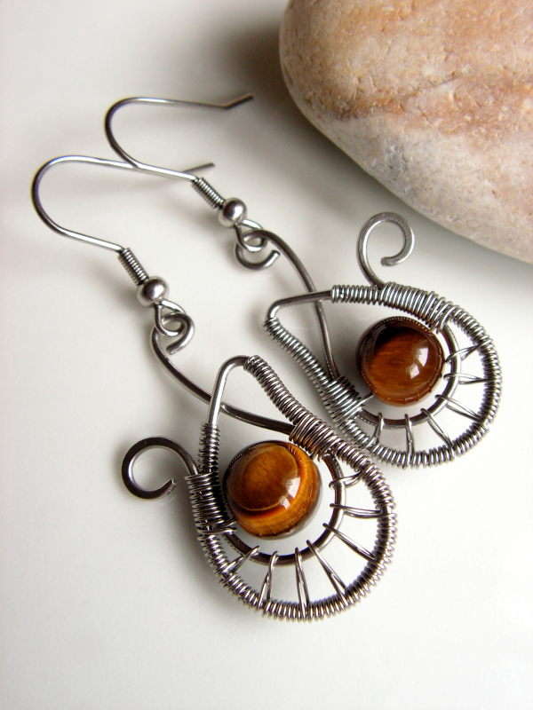 Náušnice "Lodička" tygří oko