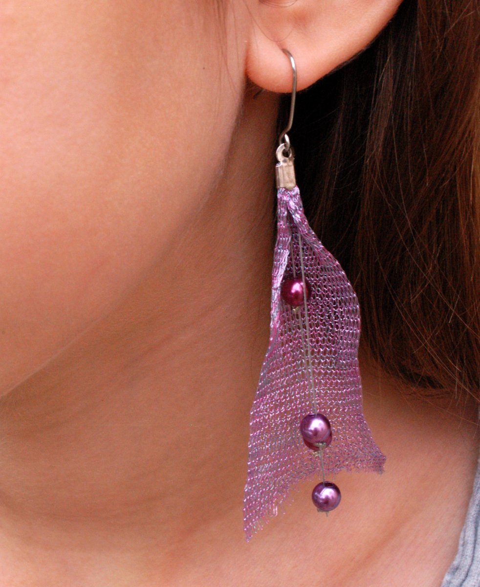 Náušnice fialová krajka A