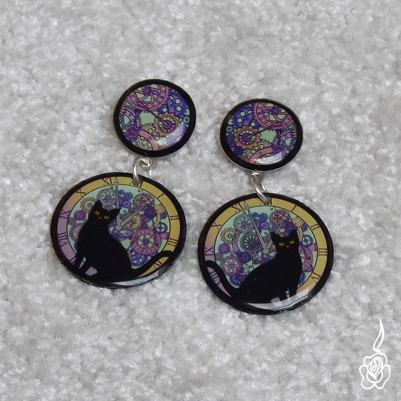 Barevné náušnice - steampunk kočky