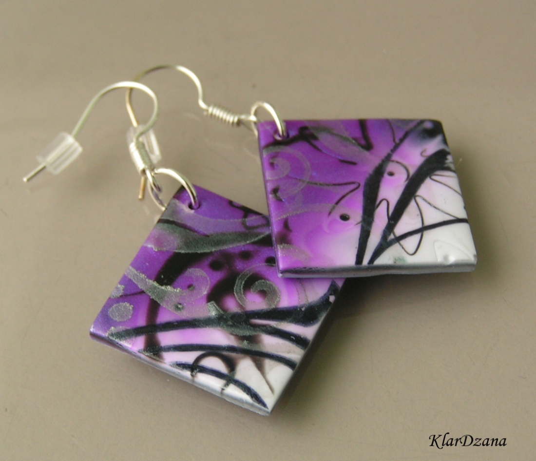 Náušnice Night fialové čtverce