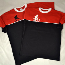 Červeno-černé tričko s černým nebo bílým cyklistou