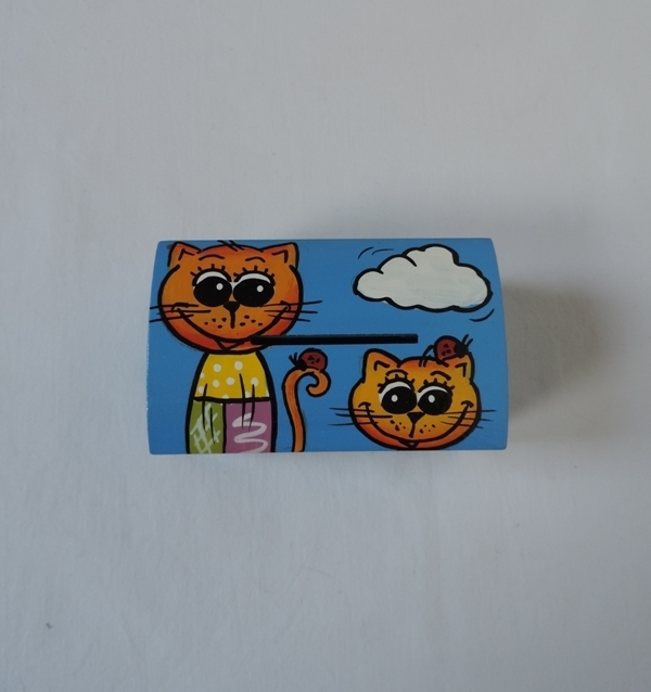 Pokladnička-kasička dřevěná-modrá kočičky