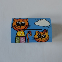 Pokladnička-kasička dřevěná-modrá kočičky