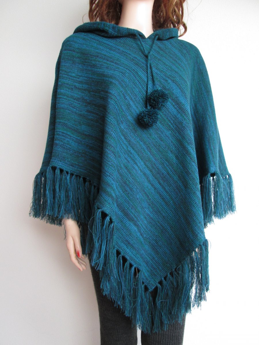 Pončo - petrol melír do cípu SKLADEM :-))