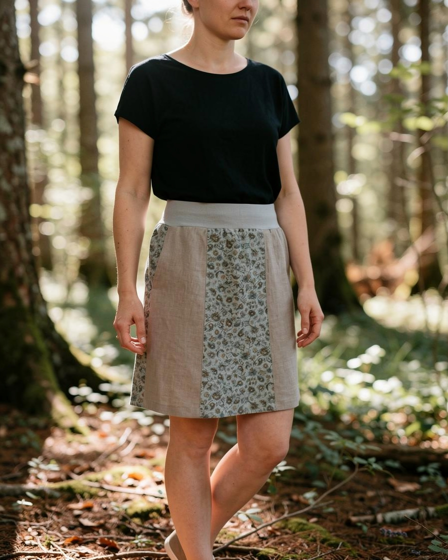 ŠEDÁ S ORNAMENTY (M/L) - lněná sukně