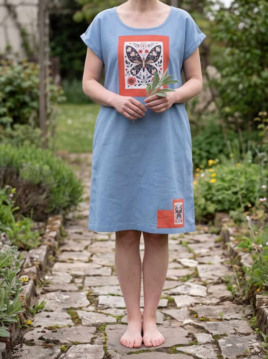 S MOTÝLEM (M/L) - upcycling lněné šaty