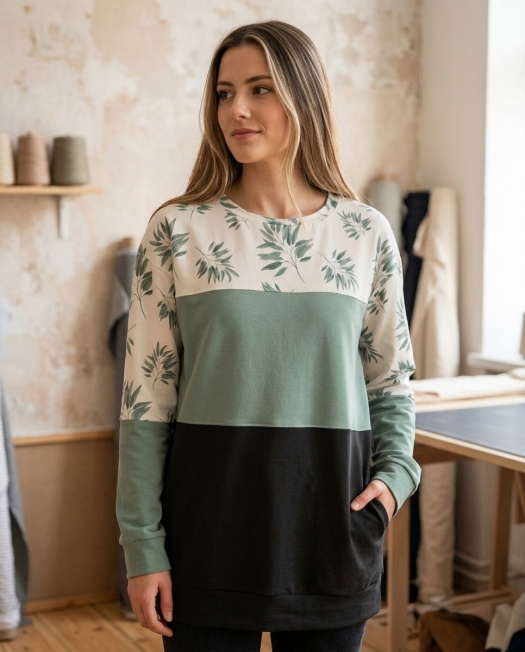 ZELENÁ S LÍSTEČKY (XL/XXL)-dámská mikina
