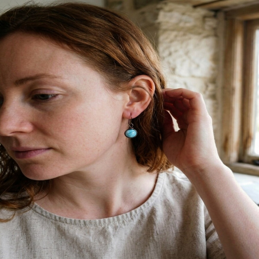 Naušnice - Larimar v mědi