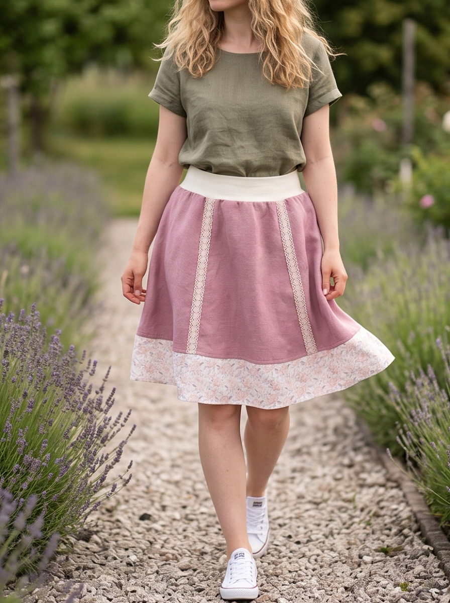 STARORŮŽOVÁ KRÁSKA (M/L) - lněná sukně