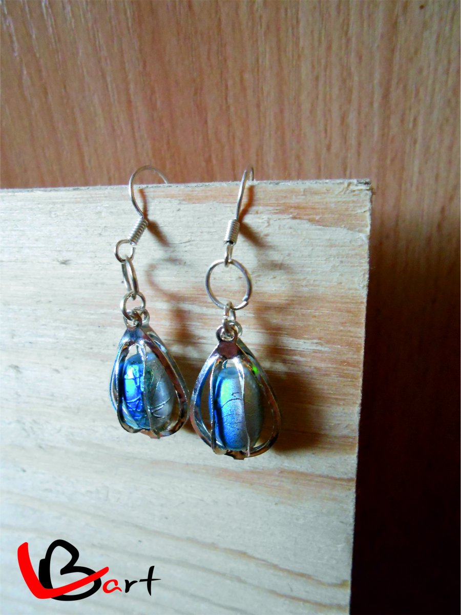 Náušnice - Slzička s modrostříbrným korálkem = NUO2