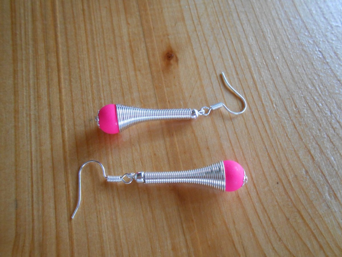 Náušnice stříbrné + růžová neon (848/15)