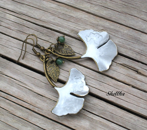 Náušnice zasněžené,,GINKO LISTY,, 