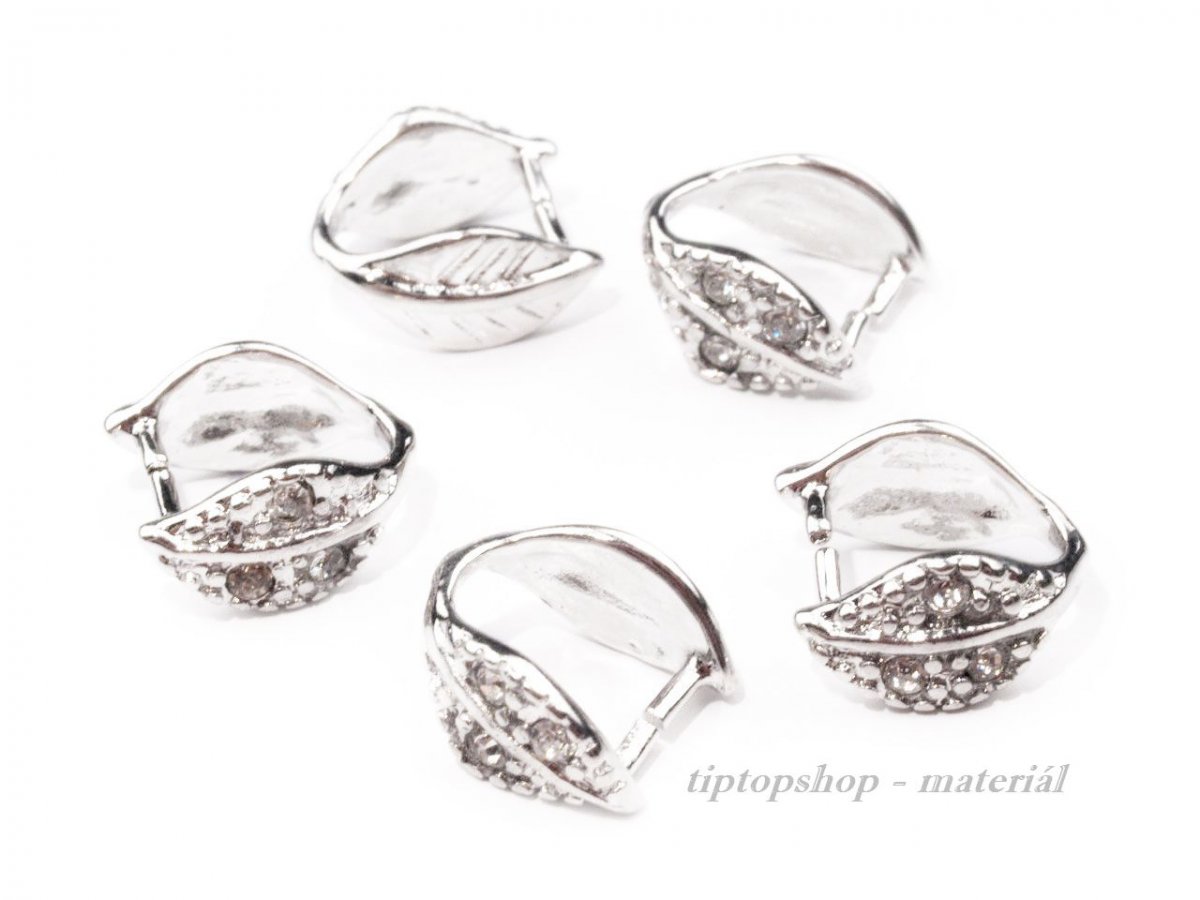 Šlupny list zdobené CRYSTAL kamínky, 6x10mm , platina (2ks)