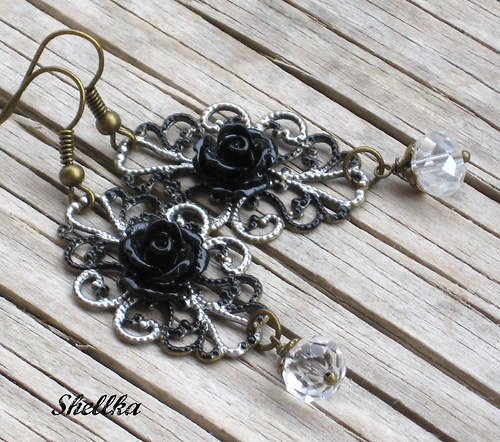 Náušnice černostříbrné s filigrány