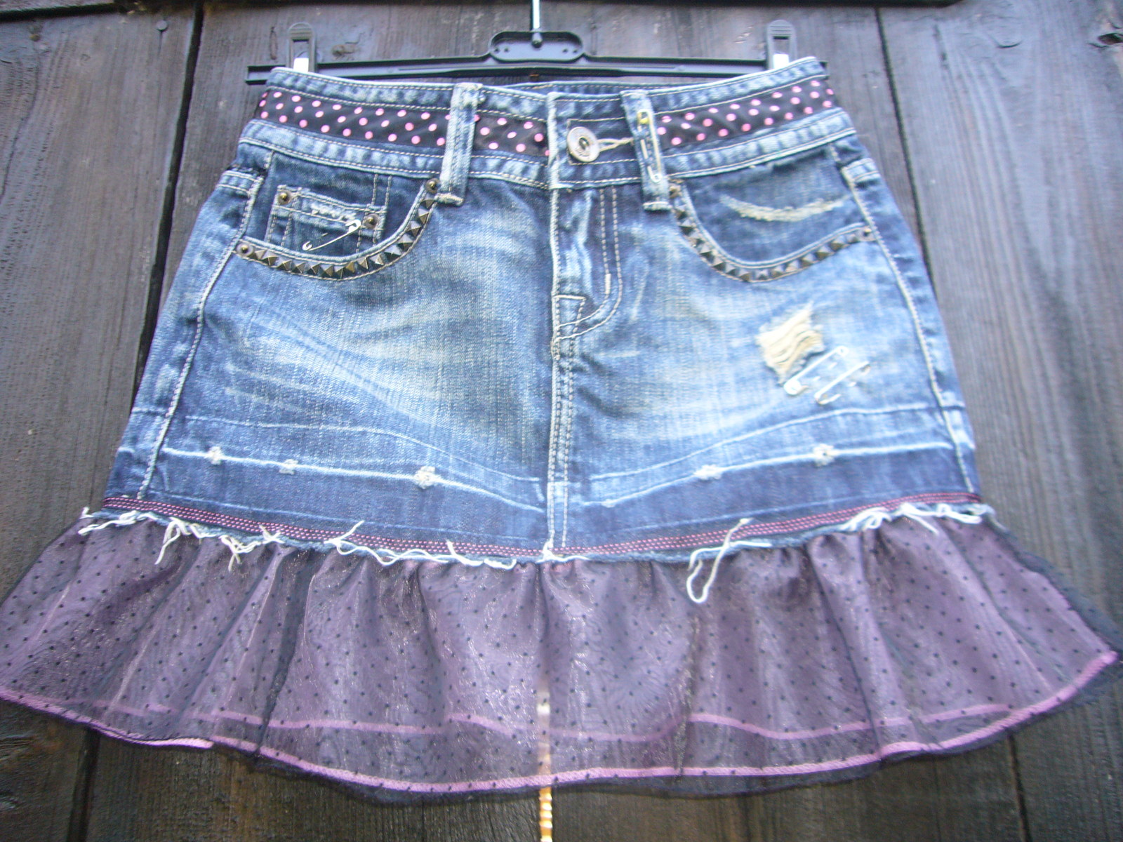 Denim sukně Puntík No. 2 - Punk Black and Pink