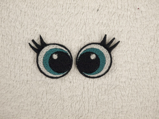 Vyšívané oči tyrkysové s řasami 3 cm 1 pár