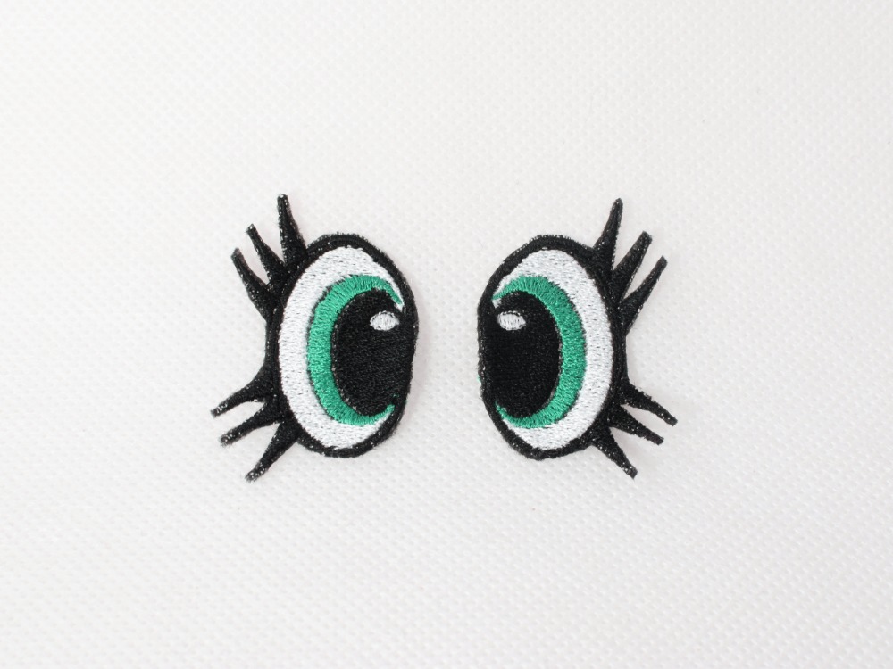 Vyšívané oči tyrkysové s řasami 5x3cm 1 pár