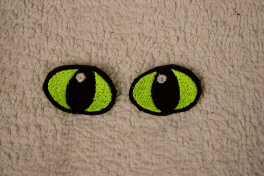 Vyšívané oči kočičí reflexní žluté 3x2cm 1 pár