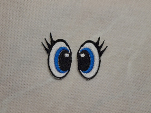 Vyšívané oči modré s řasami 4x2,5cm 1 pár