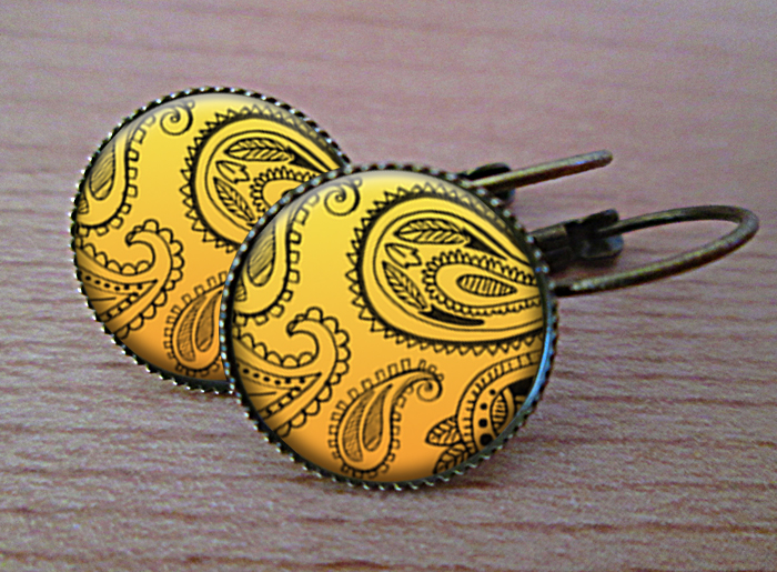 VINTAGE VISACÍ NÁUŠNICE - žllutý orient