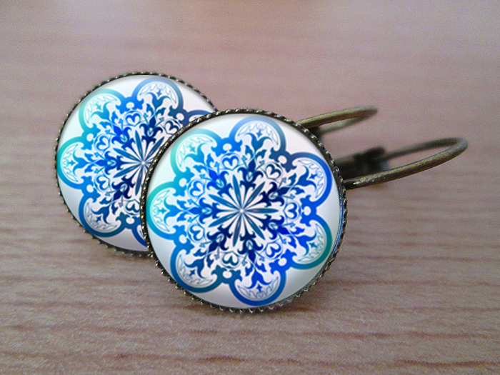 VINTAGE VISACÍ NÁUŠNICE - Orientální hvězdy - modrá