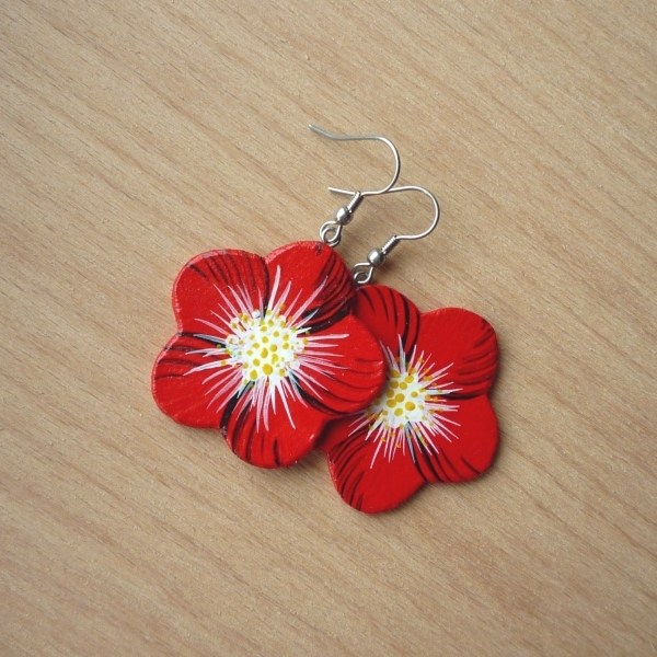 Malované náušnice KYTIČKOVÉ rudé
