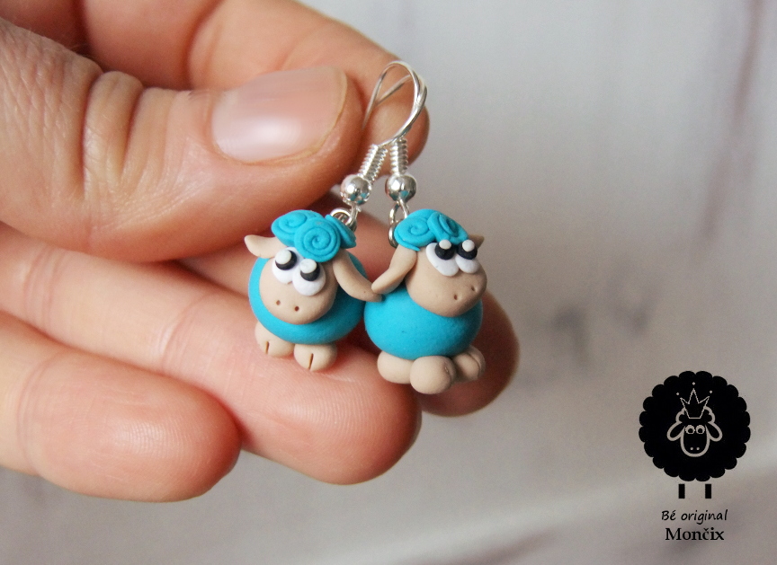 Ovečky fimo náušnice modré