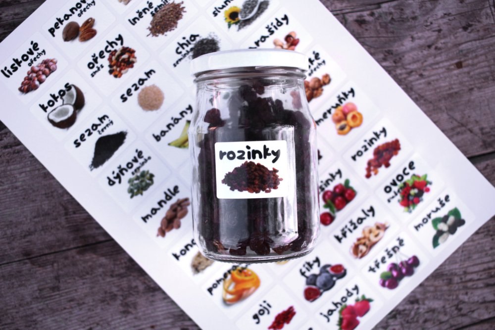 Samolepky na kořenky - ovoce, ořechy a semínka