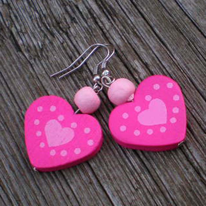 náušnice  dřevěná srdíčka