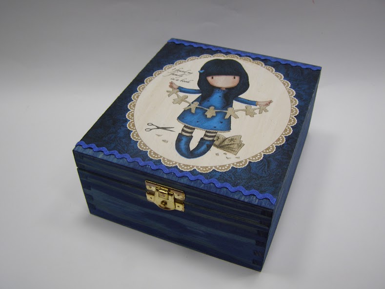 Dřevěná krabička - 4 přihrádky - Gorjuss modrá