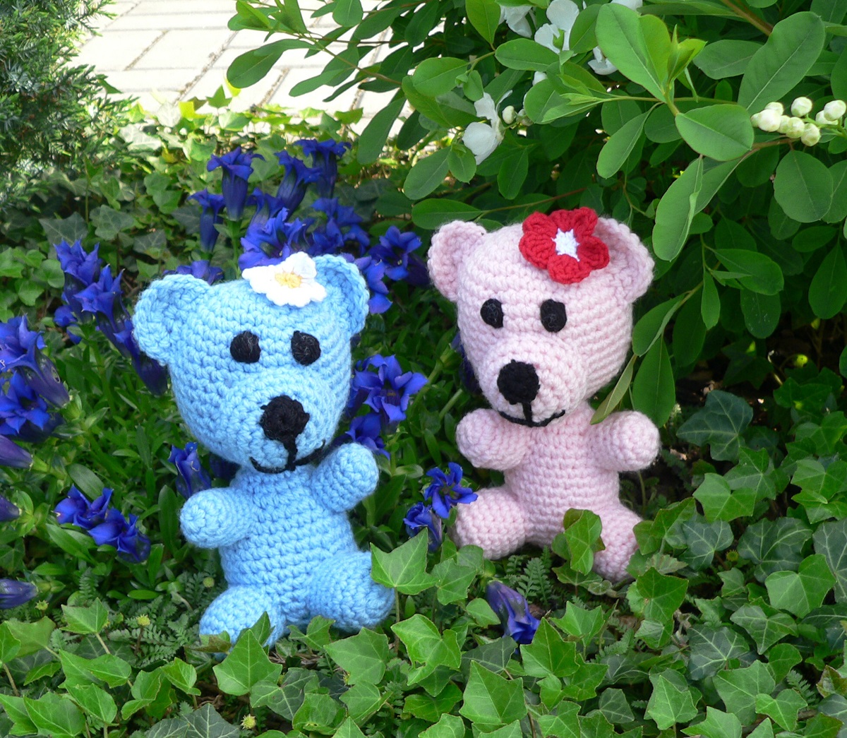  medvídek Kytička  růžovej a modrej  