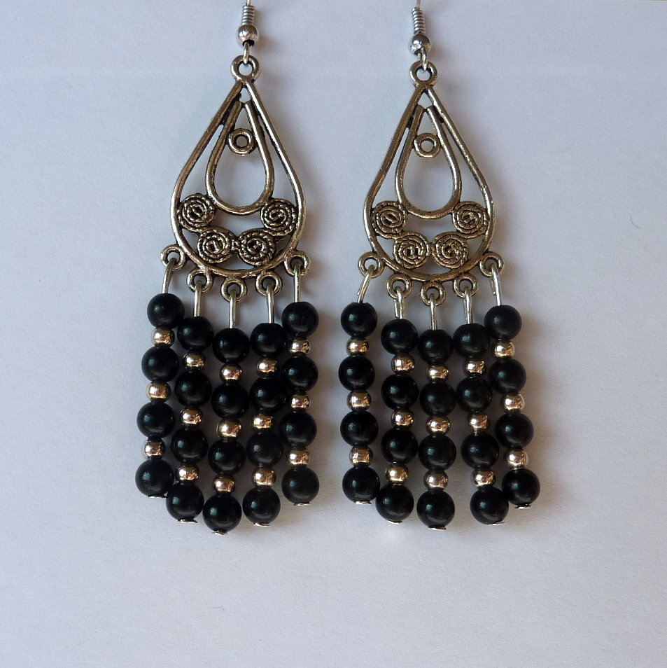 Černo-stříbrné náušnice