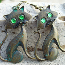 Náušnice kočíčky se smaragdovýma očima