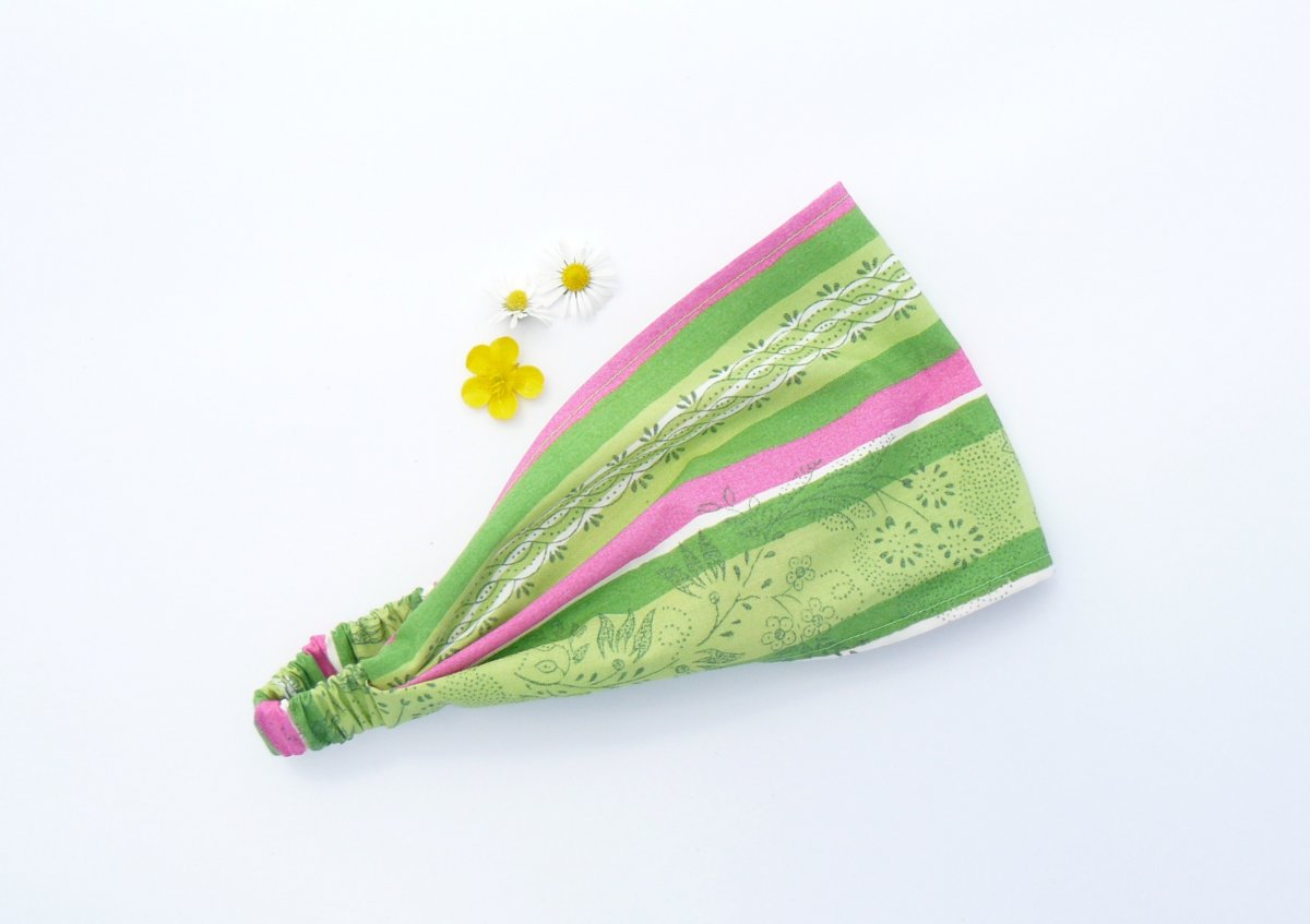 Látková čelenka -zelená louka - DĚTSKÁ