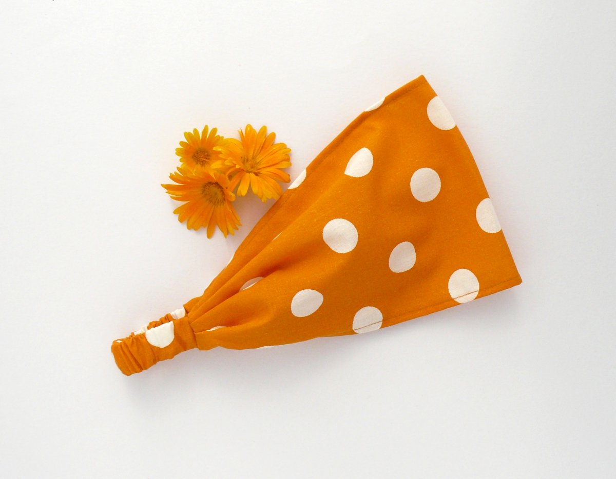 Látková čelenka - oranž puntíky - DĚTSKÁ