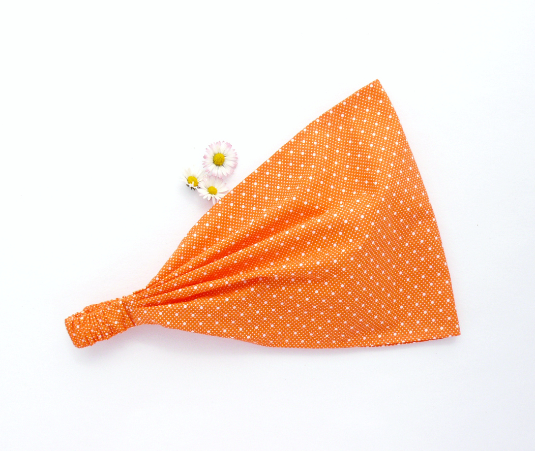 Látková čelenka, šátek - oranžové puntíky