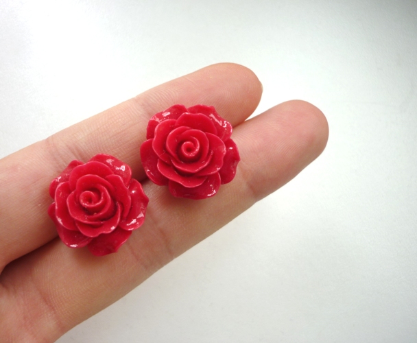 Červené růže - fimo náušnice