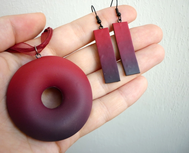Set - fimo vypouklý donut náhrdelník a náušnice