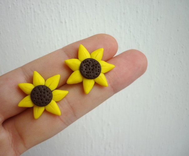 Slunečnice - fimo náušnice