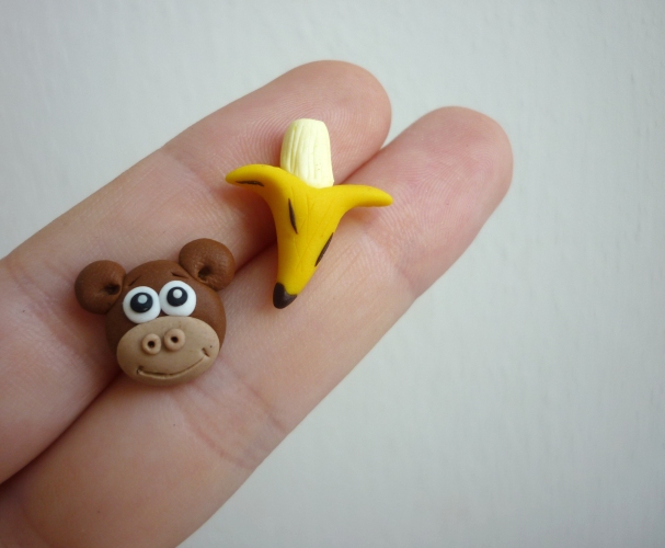 Fimo opice a banán - náušnice