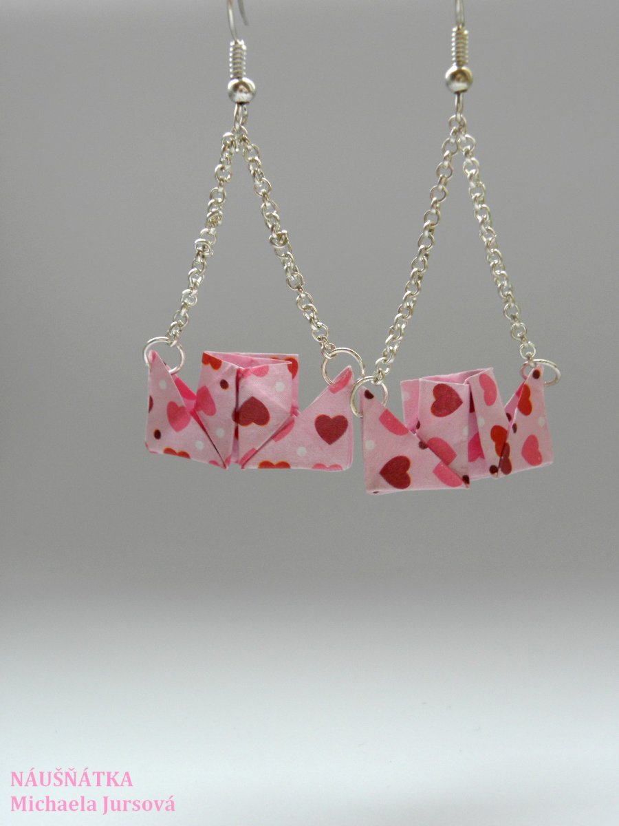 - origami boat - náušnice, srdce