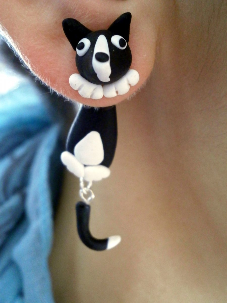 Náušnice skrz ucho - černobílé border kolie