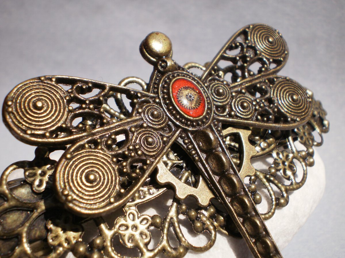 Steampunková spona do vlasů s vážkou 