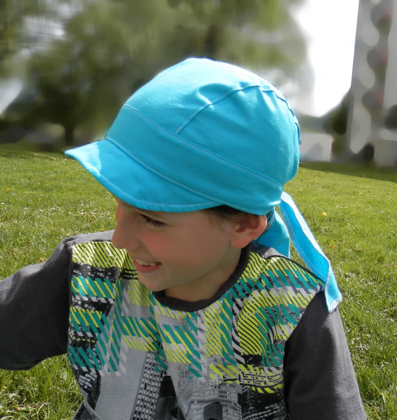 letní dětská pirátka ,šátek s kšiltem tyrkys