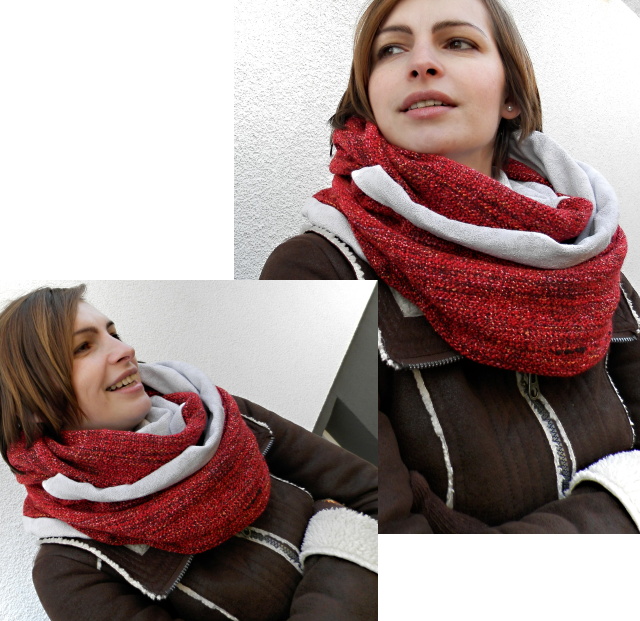 nákrčník,tunel,zimní šál červeno šedý