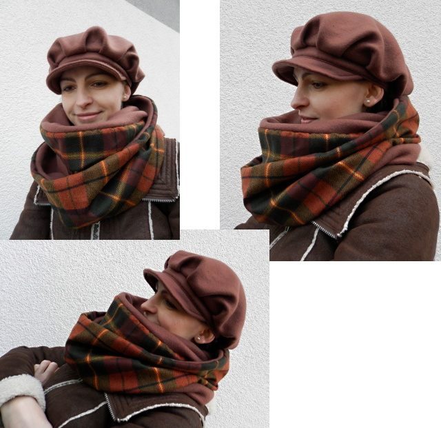 nákrčník,tunel,zimní šál hnědá kostka  hnědý flees
