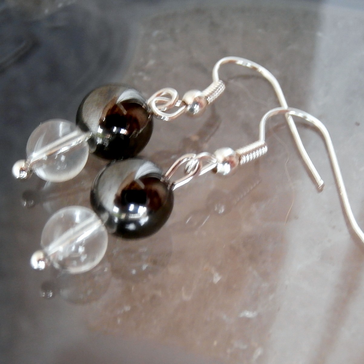 Hematit a křišťál(N4),naušnice