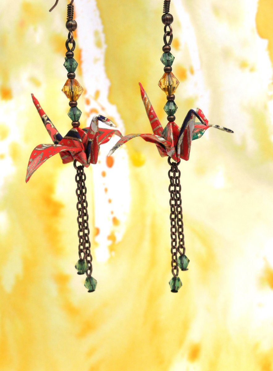  - origami jeřáb - elegantní náušnice